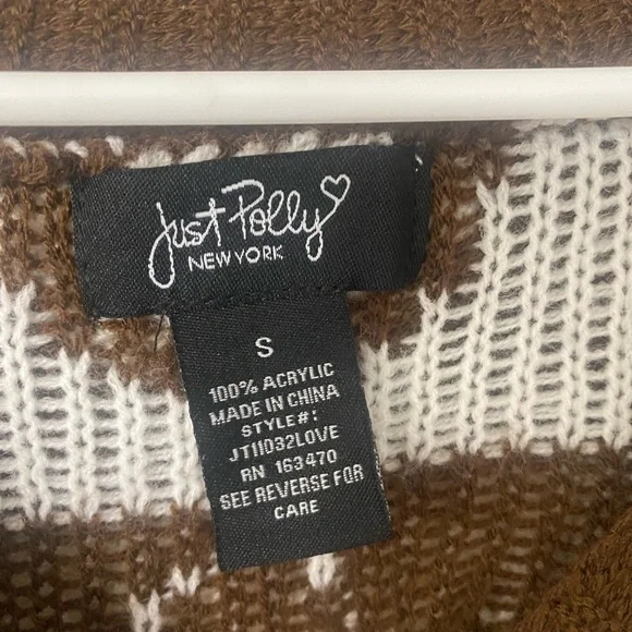 Macy Just Polly Brown and White Button Up Knit Cardigan Small - Picture 5 of 6